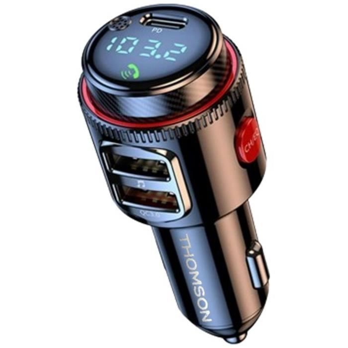 Transmetteur FM Bluetooth Version 5.4 THOMSON - 12V/24V 48 W - 2USB-A QC 3.0&PD 30W