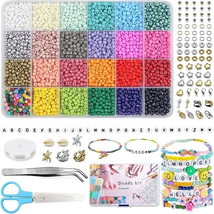 Newpop 1400 Perles Lettres Alphabet 7x4mm + Cœurs Colorés - Kit DIY Bijoux Bracelets Enfants