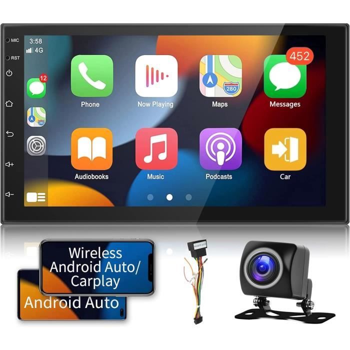 Autoradio 2 Din 9 Pouces Avec Carplay/Android Auto Sans Fil + Caméra De Recul - écran Tactile HD, Bluetooth, GPS, EQ