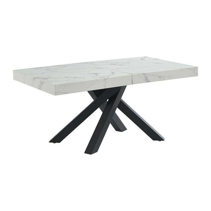 Table à manger extensible 6 à 10 personnes en MDF et métal - Effet marbre blanc et noir - CATONAV