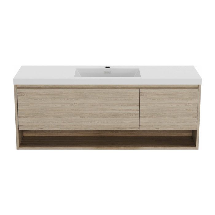 Meuble de salle de bain suspendu simple vasque coloris naturel clair - 150 cm - PUJUKA