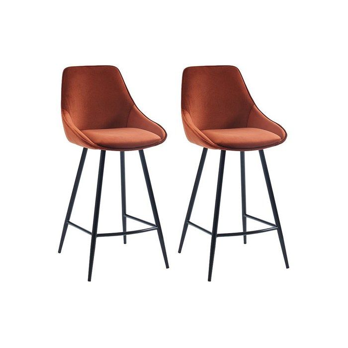 Lot de 2 tabourets de bar - Velours - Terracotta - MASURIE