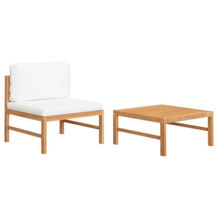 Salon de jardin - VIDAXL - 2 pcs - Bois de teck - Coussins crème - 2 personnes