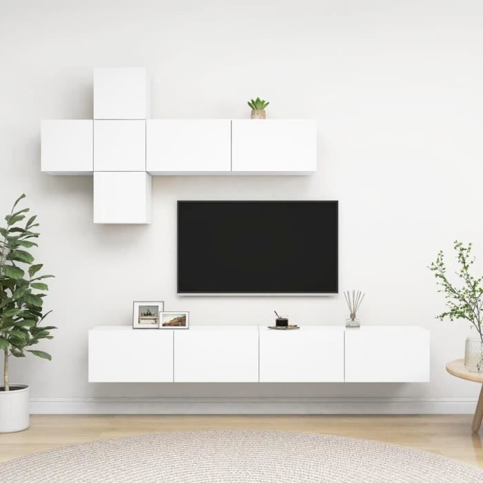vidaXL Ensemble de meuble TV 7 pcs Blanc Aggloméré