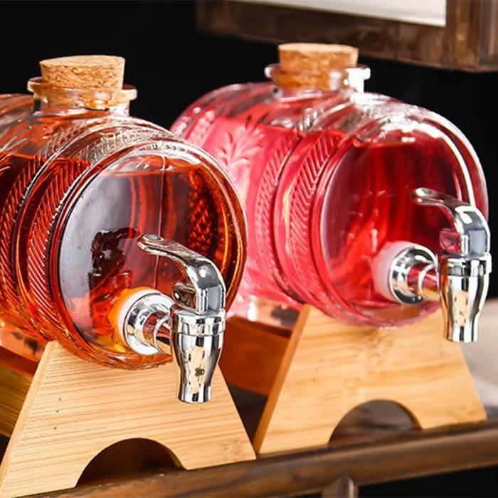 YOSOO baril de whisky en verre Baril de Boisson Réutilisable avec Support et Robinet, Distributeur de Boissons articles accessoire
