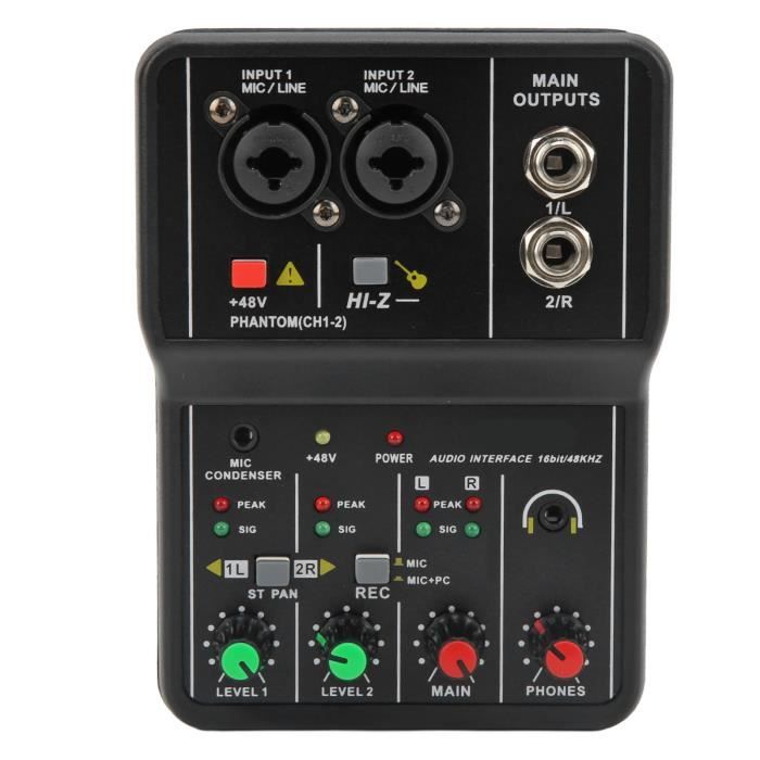 Zerone table de mixage audio pour carte son Table de mixage Audio 2 canaux USB 48V alimentation