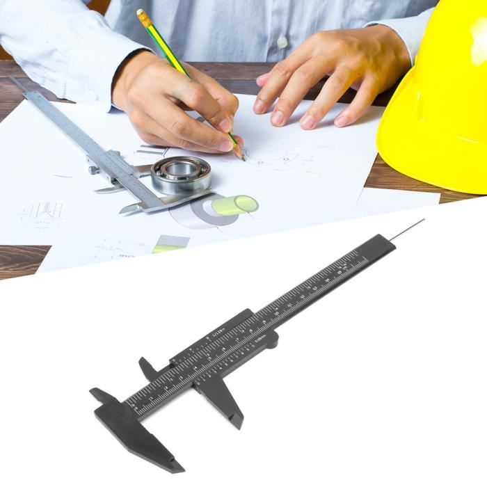 Pied à Coulisse Double Règle Graduée En Plastique Noir – Outil De Mesure