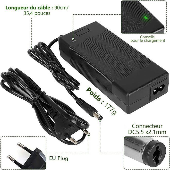 Chargeur 42v/1,5ah pour trottinette electrique wheelyoo x7/x8