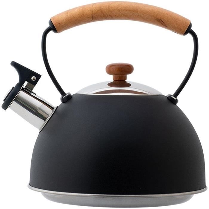 Bouilloire rétro en acier inoxydable - bouilloire sifflante pour l'eau  bouillante, 2,5 litres - bouilloire à thé pour toute poignée en bois,  bouilloire pour thé café.