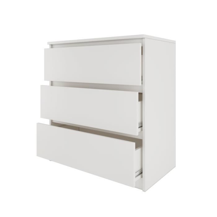Commode Blanche 3 Tiroirs GOKHOMX - 70x40x75cm - Meuble Rangement Chambre, Salon - Moderne Et Polyvalent