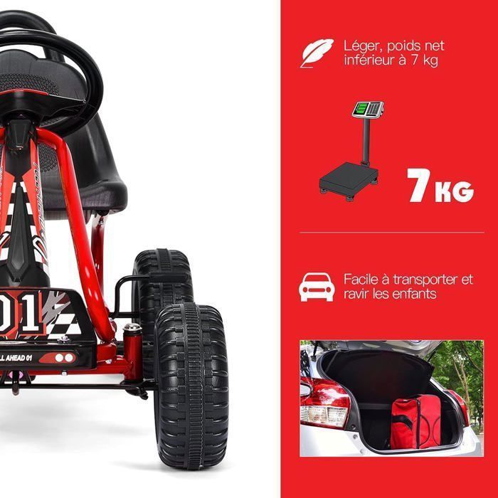 Kart à Pédales Enfant 3-8 Ans - Siège Réglable, Avant/Arrière - GOPLUS - Rose/Bleu