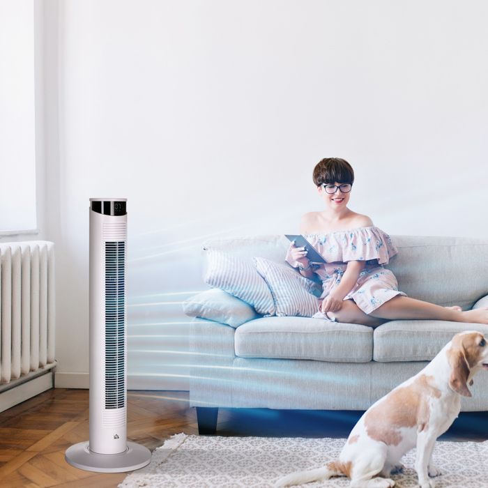 HOMCOM Ventilateur Colonne Silencieux 50W - Télécommande, Minuterie 12h, Oscillation 40° Blanc