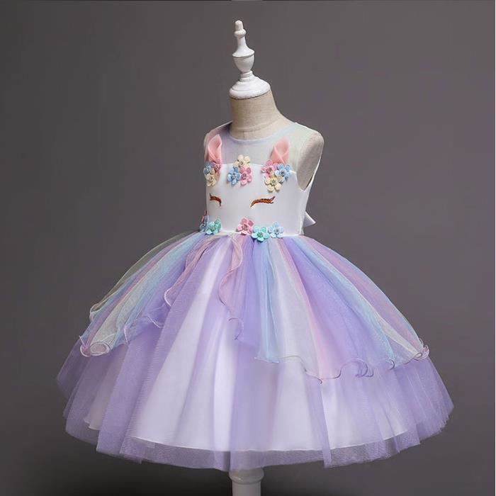 Robe Licorne Enfant de Princesse, Robes Fille, Robe de Princesse avec  Licorne, Unicorn Party-Mauve