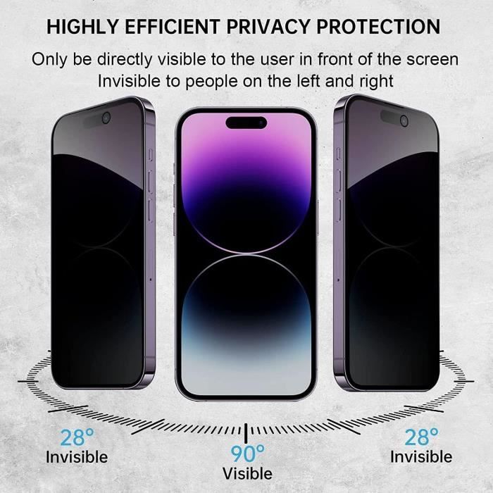 Verre Trempé iPhone 14 Pro Max Anti-espion, Protection Totale
