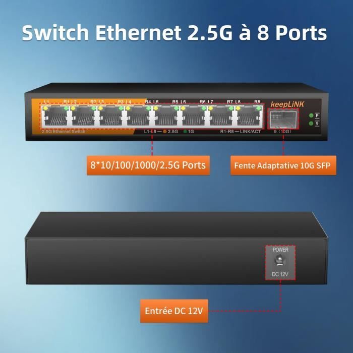 KeepLink 10Gbps 8-Port Multi-Gigabit 2.5Gbps Ethernet Network Unmanaged  Switch