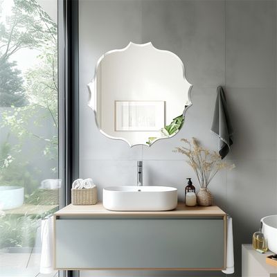 Miroir Mural Hexagonal Sans Cadre – Bord Poli Festonné Et Biseauté – Pour Salle De Bain Ou Salon – 43x60 Cm – Neuf