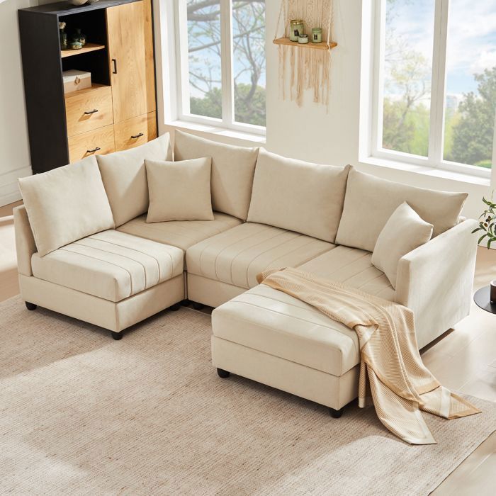 Canapé d'angle modulable 5 places 220 x 194 x 85 cm, forme L/U pouf ...