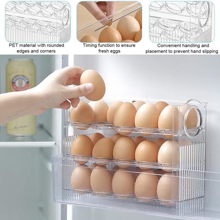 Distributeur Oeuf à 4 Étages pour 30 Oeufs - Rangement Oeuf Innovant pour Frigo, Capacité de Stockage Exceptionnelle et Efficacité Maximale de l' Espace, Dur et Facile à Nettoyer, Panier