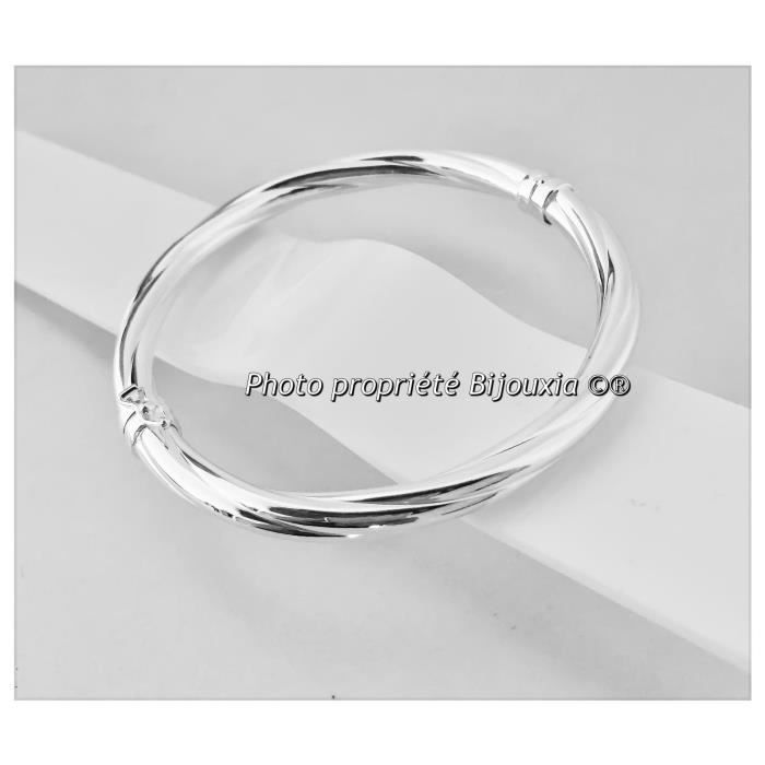 Bracelet Jonc Flexible Ouvrant En Argent Massif 925/000 - Rhodié, Pour Femme Ou Enfant