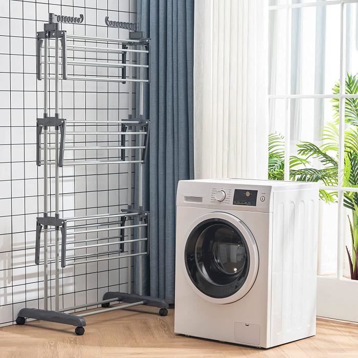 Séchoir Tour d'Intérieur, Étendoir à Linge avec Roulettes Pliable 3 Couches 2 Ailes Latérales en Acier Inoxydable Étagère pour Séchage de Vêtements avec 4 Roues Blanc Séchoir Tour d'Intérieur, Étendoir à Linge avec Roulettes Pliable 3 Couches 2 Ailes Latérales en Acier Inoxydable Étagère pour Séchage de Vêtements avec 4 Roues Blanc