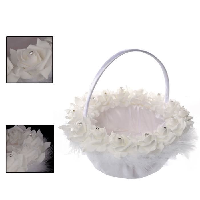 Panier De Fleurs Mariage Blanc 22x22cm - Bord Dentelle, Romantique & Élégant | Accessoire Photo