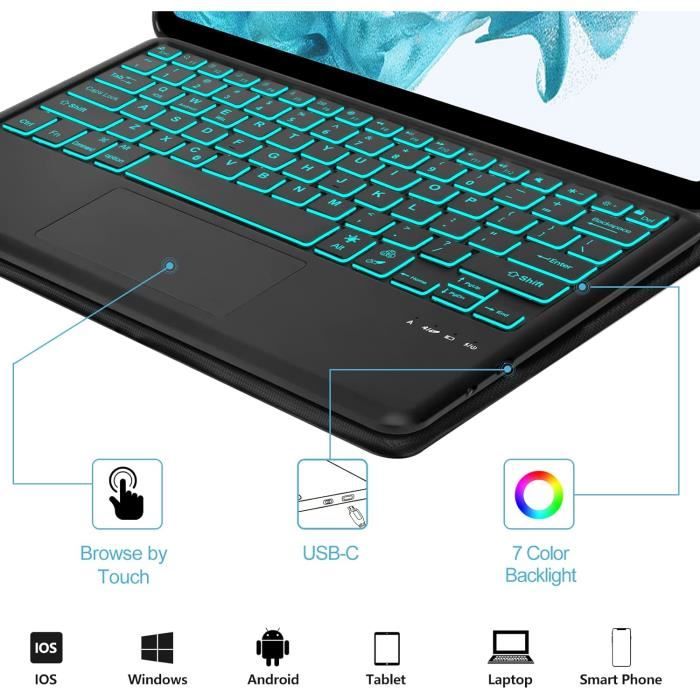 TQQ – Étui Clavier Tactile Pour IPad 11ᵉ Génération 2022 & A16 2025 – Pivot 360°, Fin, Léger, Rétroéclairage RGB