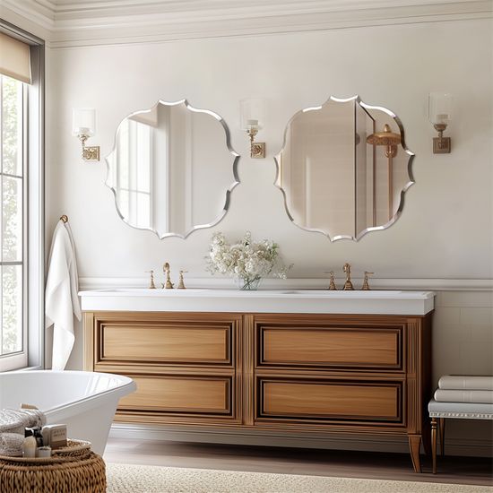 Hofuton Miroir de salle de bain rond + bord biseauté poli