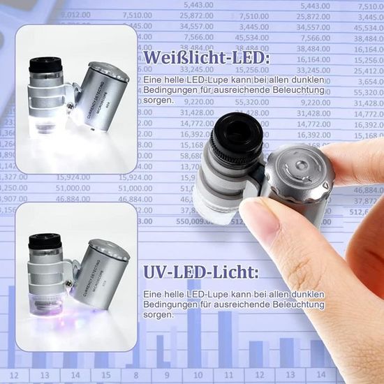 MICROSCOPE OPTIQUE,Type 2 Loupe De Poche 60X Microscope De Poche Loupe UV Détecteur De Monnaie