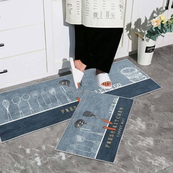 Tapis De Cuisine Antidérapants JEFFEL - Lot De 2 - 43x75cm + 43x150cm - Lavables Et Confortables - Pour Cuisine, Buanderie