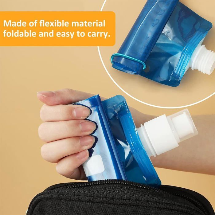 WEDAMOO Bouteilles D'eau Pliable 600ML, 4 Pièces Bouteilles D'eau Pliables Portable, Pliable Bouteille D'eau Avec Mousqueton, Reutilisable Bouteille Pliable Pour Randonnée, Aventures, Voyages