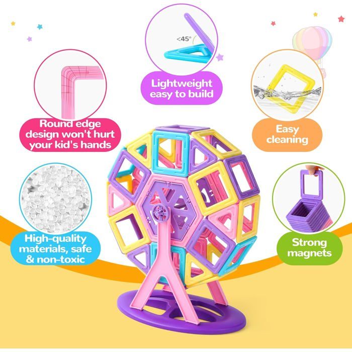 Lovchil Blocs Magnétiques 42 Pièces – Jeux De Construction 3D STEM, Créatif Et Éducatif, Pour Filles Et Garçons Dès 3 Ans
