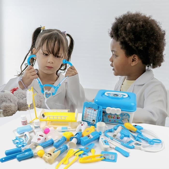 Malette Docteur Enfant, 63 Pièces Kit de Médecin Kit Docteur Enfant Jouets  du Docteur Imitation Jouets Déguisement de Docteur