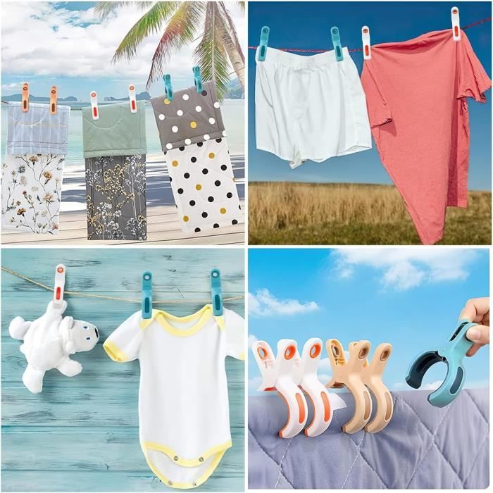 10 Pinces à Linge En Acier Inoxydable - Grandes Pinces à Serviette De Plage - Forte Force De Serrage - Pour Couette, Tapis, Rideaux