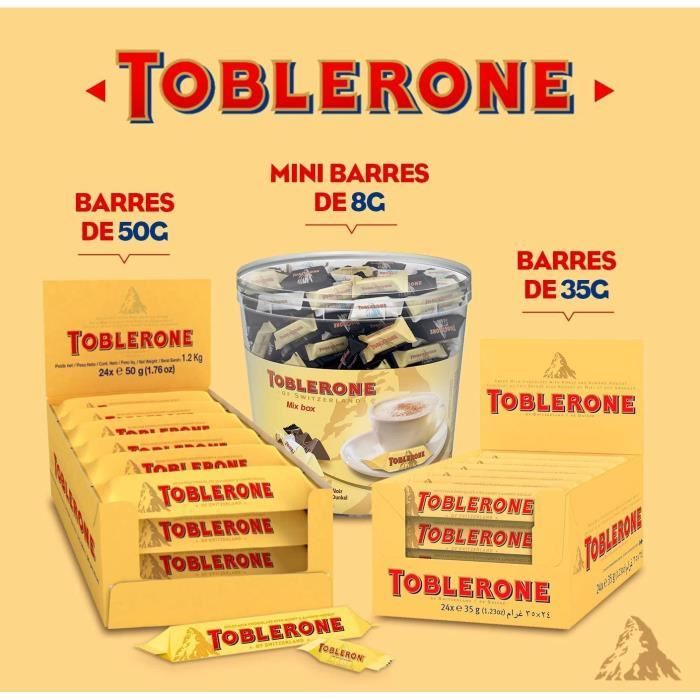 Toblerone - 2 Boites de 113 mini barres chocolatées - Assortiment Mini  Toblerone : Chocolat au Lait, Chocolat Noir, Chocolat Blanc - Cdiscount Au  quotidien
