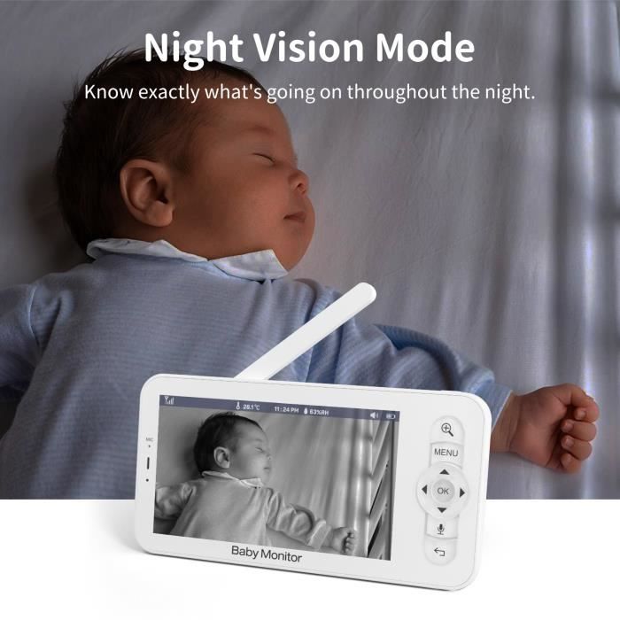 Babyphone SIMBAILAI 2K Avec écran 5" Et Appli - Caméra 360°, Vision Nocturne, Détection De Pleurs