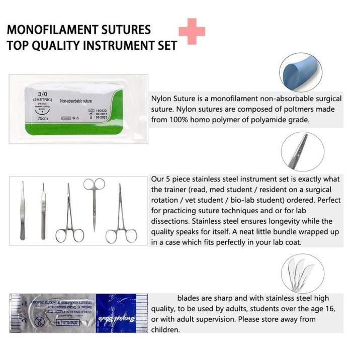 PUIERTUFD Kit De Pratique De Suture, kit de Suture Complet Comprenant 4  Outils de Suture Dentaire de qualité Module de Pratique de la Suture orale