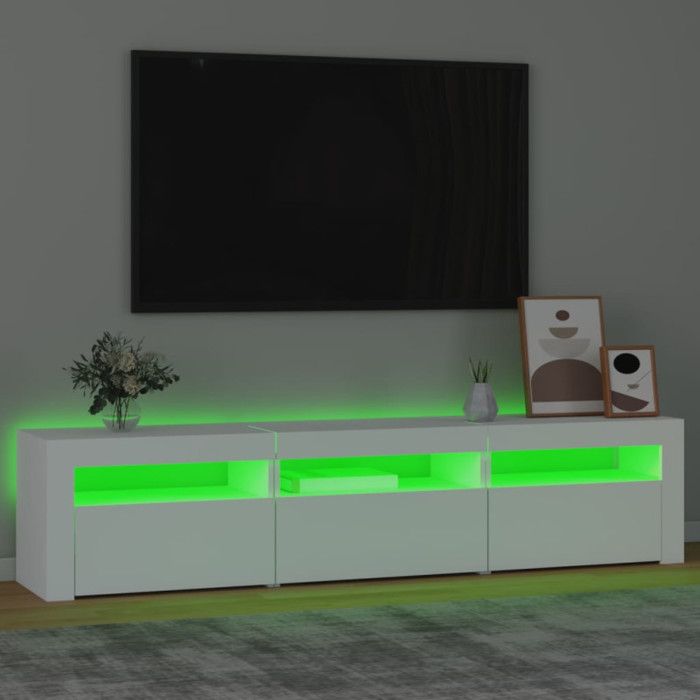 Meuble TV Avec LED - Console Multimédia Design Floral, Tiroirs En Tissu, Éclairage LED Télécommandé, 99x30x57 Cm, Noir - 2