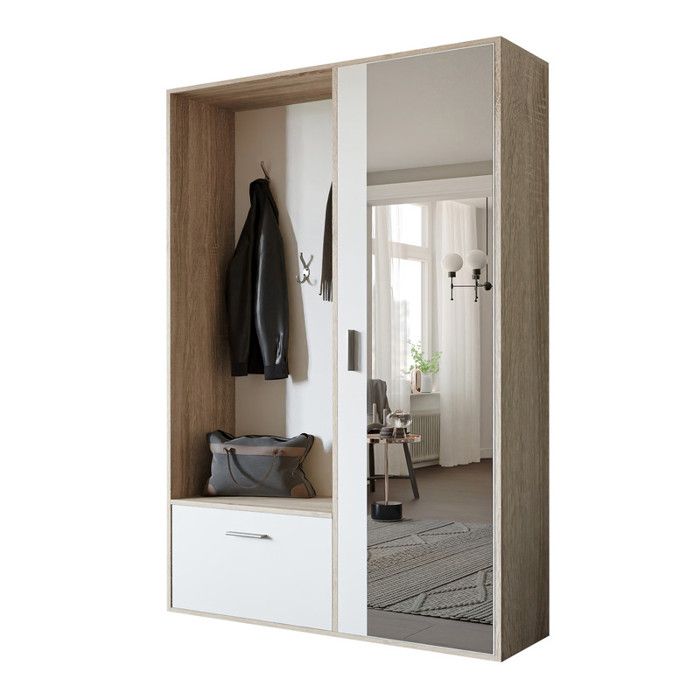 SHEILA | Vestiaire Avec Miroir Entrée/hall | Armoire + Porte-manteau Hall D'entrée | Rangements