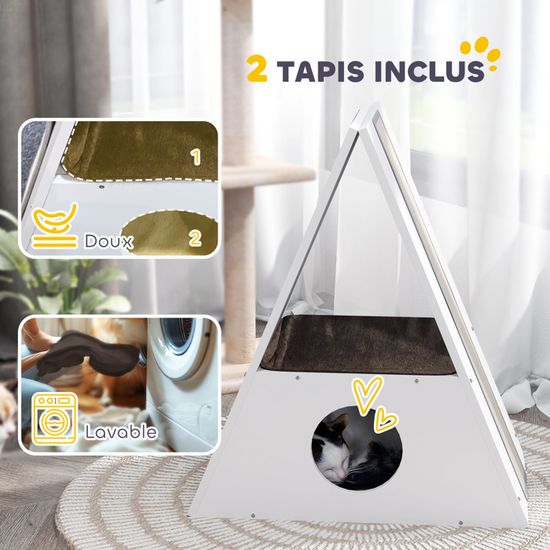 Maison Pour Chat 2 Niveaux PawHut – Avec Coussin Doux – 36,5 X 36,5 X 33 Cm – Niche Et Plateforme D’observation - 13