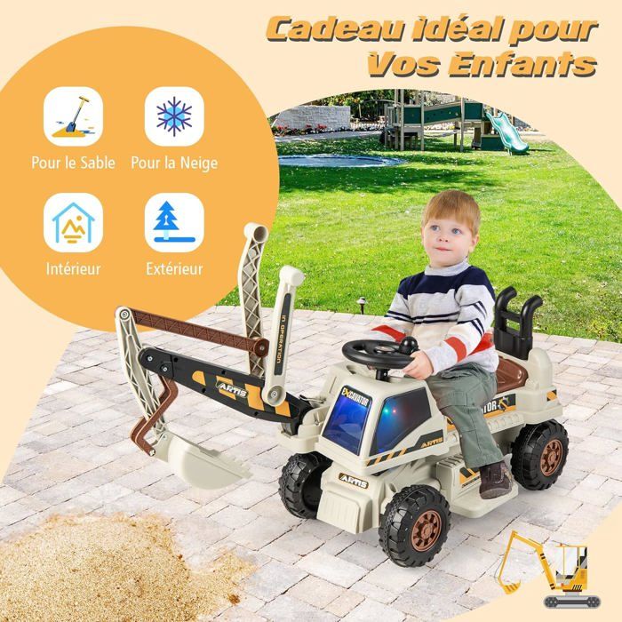 SOARS Porteur Pelleteuse Enfant – Voiture à Siège 1-3 Ans, 25 Kg, PP, Bras Mobile, Rangement