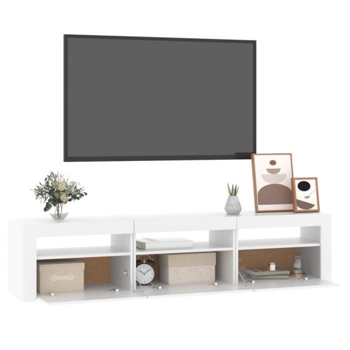 Meuble TV Avec LED - Console Multimédia Design Floral, Tiroirs En Tissu, Éclairage LED Télécommandé, 99x30x57 Cm, Noir - 11