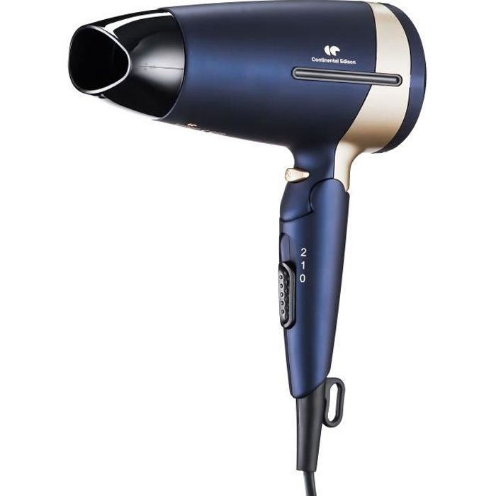 CONTINENTAL EDISON Sèche-cheveux de voyage - SC16002V - 1600W - 2 Températures / 2 Vitesses - Bleu & Or