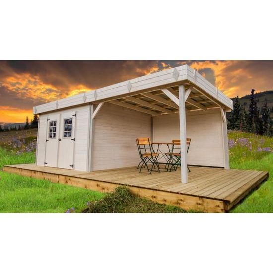 Habrita Abri Emboite 28 Mm Avec Terrasse Couverte Avec Toiture Mono Pente Toiture En Bac Acier 20 64 M Achat Vente Abri Jardin Chalet Abri Emboite 20 64 M Cdiscount
