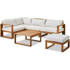 BOCARNEA Salon de jardin d'angle modulable LEVATA OTTOMAN - Bois d'acacia FSC - 6 personnes - Blanc cassé + Housse incluse