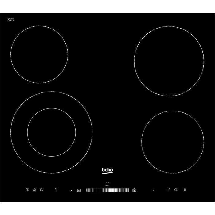 Plaque de cuisson vitrocéramique BEKO HIC64502T - 4 foyers Hi-Light - 6700W - L58 x P51cm - Noir