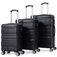 Set de 3 valises rigides avec serrure TSA, roue universelle, conception extensible, motif rayé, noir