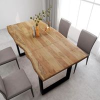 Table de salle à manger de 6 à 8 personnes - Style Industriel et Rustique - Bois d'acacia massif & Pieds en Acier - 180x90x76 cm