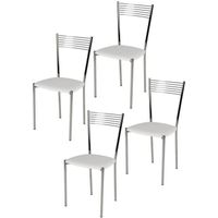 Tommychairs - Set 4 chaises cuisine ELEGANCE, robuste structure en acier chromé et assise en cuir artificiel couleur blanc