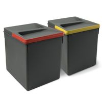 Emuca Kit de Recycle de poubelle de recyclage pour tiroir de cuisine Hauteur Recycle 266mm, 2x15litres, Plastique gris antracite