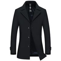Trench Coat Slim Fit Homme Manteau Mi Longue Printemps Veste Elegant Couleur Unie - Noir